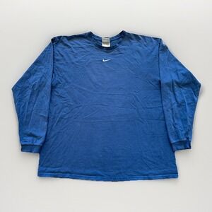 Vintage Nike Shirt Mens XL Blue‎ Center Swoosh Long Sleeve Silver Tag 90s Y2K